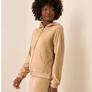 PACT Organic Cotton Velour Zip Hoodie Women’s Size Medium Sesame Beige